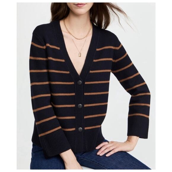 Vince Breton Stripe Wool & Cashmere-Blend Cardigan - Picture 3 of 11